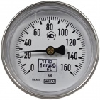 Термометр биметаллический A50.10.080, 0...160 °C, G1/2B, 100x9 мм, медный сплав, кл. 2 (36523026)