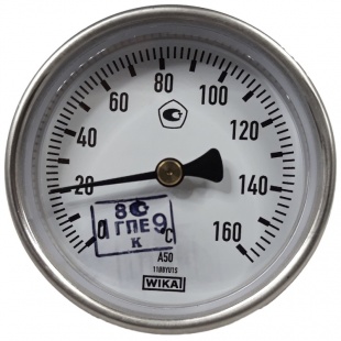 Термометр биметаллический A50.10.063, 0...160 °C, G1/2B, 60x9 мм, медный сплав, кл. 2 (36523012) фото 1021
